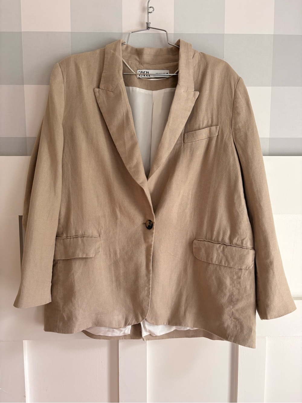 Zara Beige Single-Button Blazer XL - Picture 2 of 8